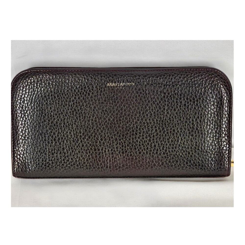 SAINT LAURENT PARIS DARK BROWN CONTINENTAL WALLET – GOLD ZIP – PEBBLED LEATHER - Picture 2 of 11